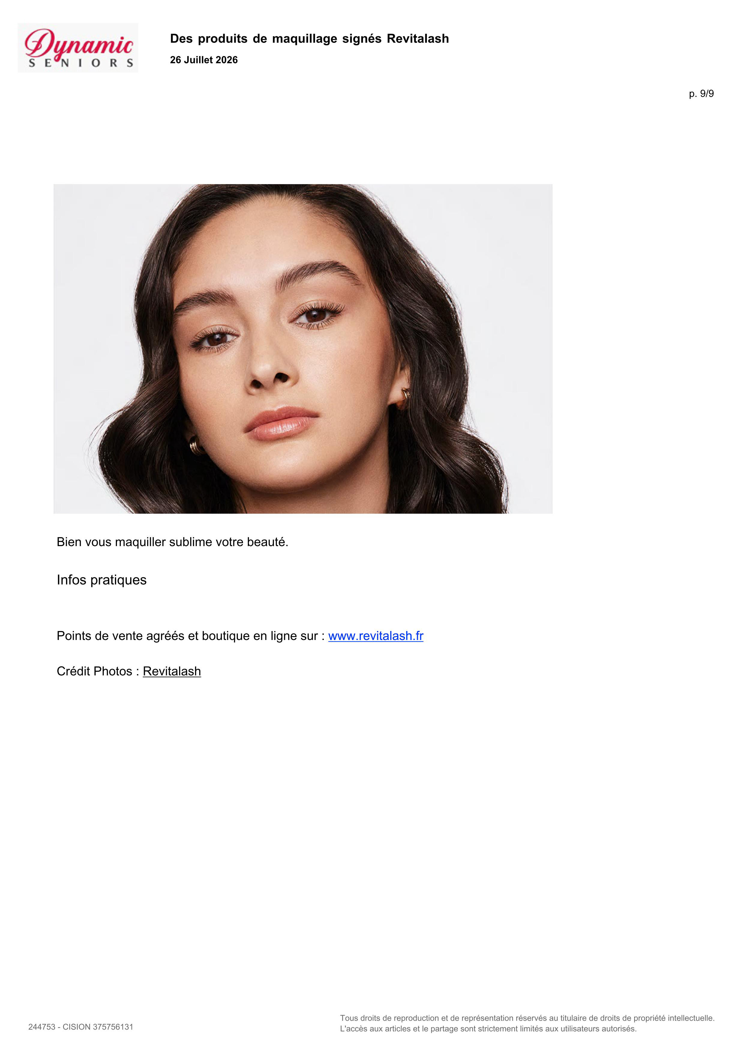 Des produits de maquillage signés RevitaLash® paru dans Dynamic Seniors - Juillet 2026 